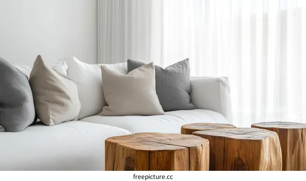 Modern Minimalist Living Room with Natural Wood Accent Tables