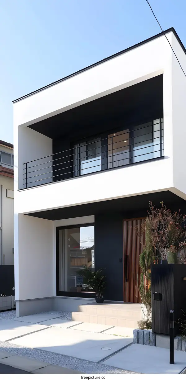 Modern Minimalist House Exterior With Black And White Design