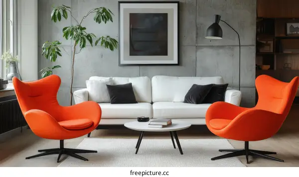 Modern Orange Egg Chair in a Cozy Living Room