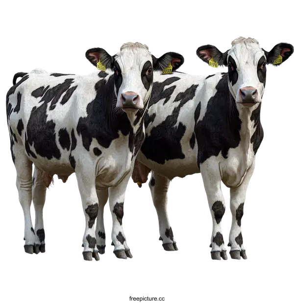 [Transparent Background PNG]Two Black and White Cows Illustration
