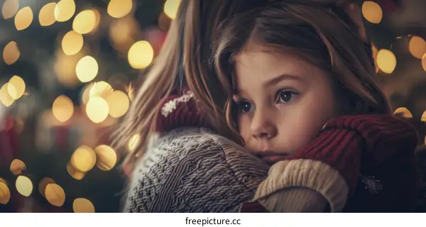 Little girl hugging her mother during Christmas