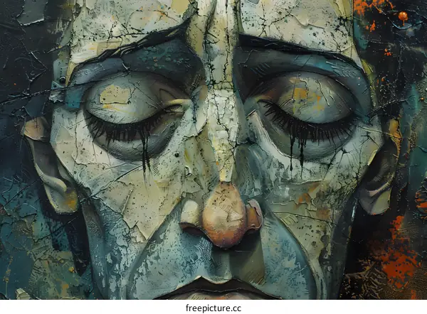 A close-up of a mans face with his eyes closed