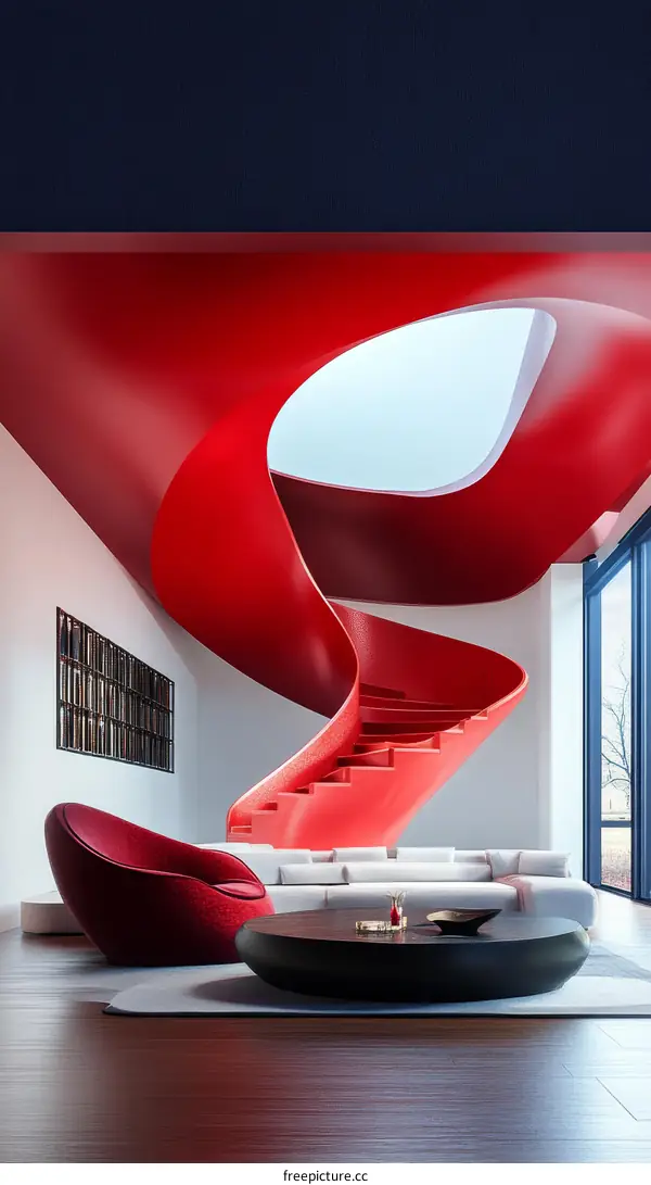 Modern Red Spiral Staircase Interior Design
