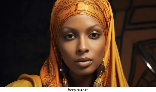 Portrait of a beautiful African woman wearing a yellow head wrap