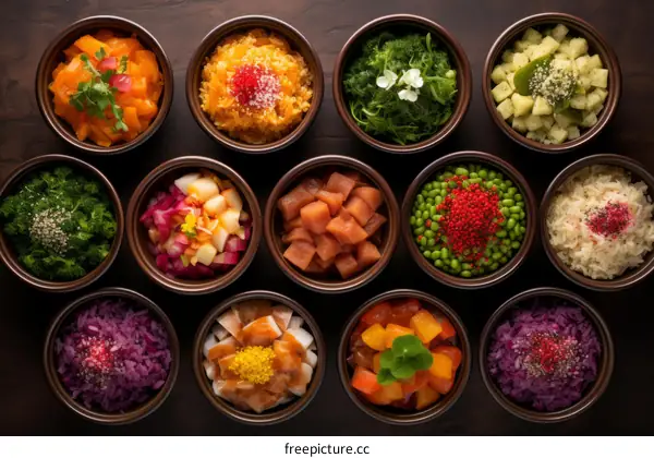 Colorful and healthy bowls of food