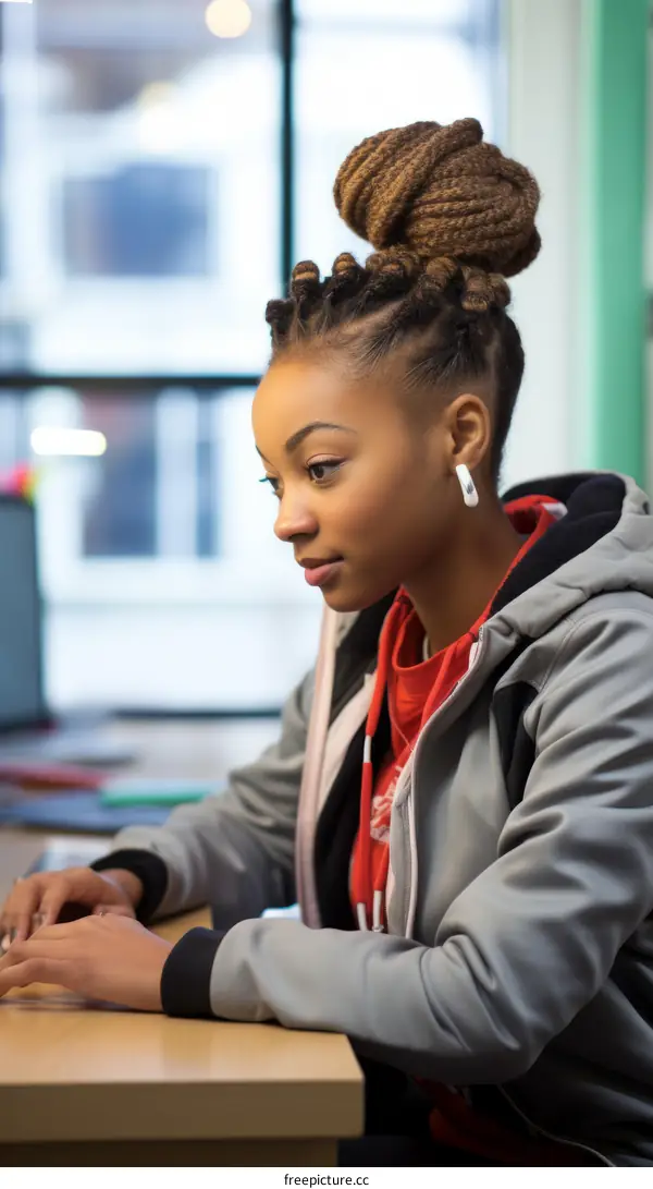 Black woman working on computer