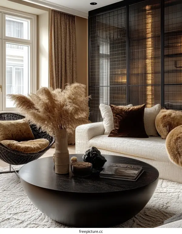 Modern Beige and Dark Coffee Table Living Room