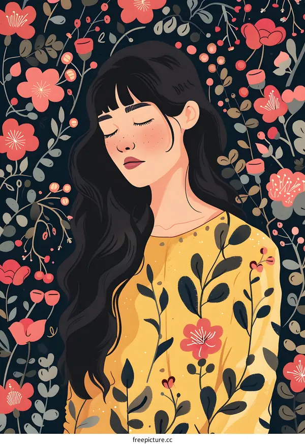 Woman with Closed Eyes in a Field of Flowers