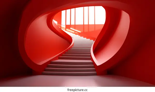 Abstract Red Spiral Staircase Interior Design