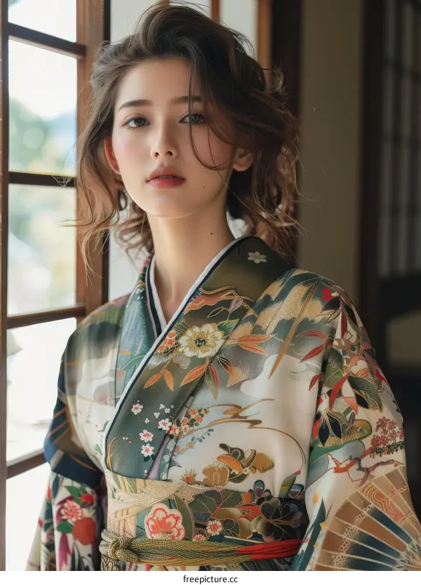 Portrait of a beautiful young woman in a kimono