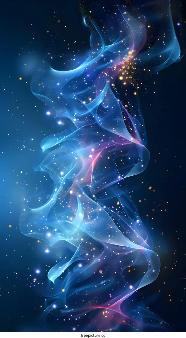 Blue and purple abstract fractal image with a glowing light effect.