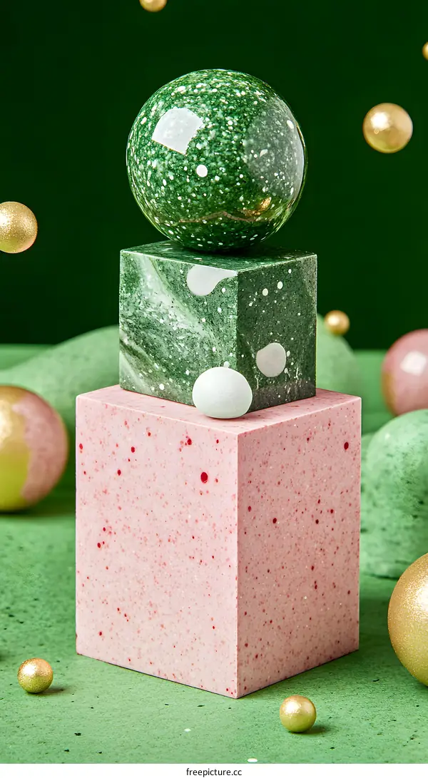 Abstract Green and Pink Geometric Shapes on Green Background