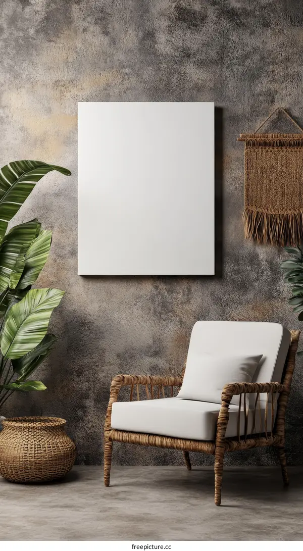 Modern Minimalist Room Mockup with Empty Canvas