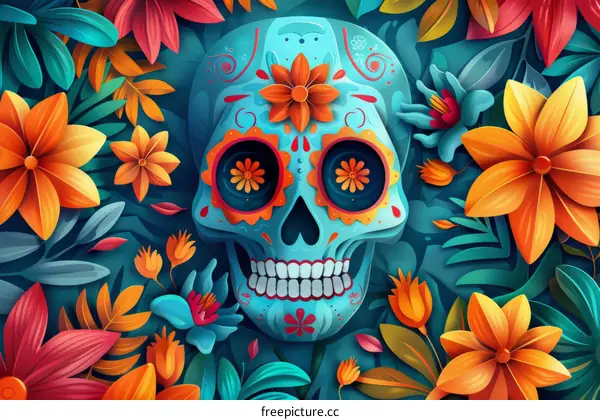 Calavera Catrina Illustration with Floral Design