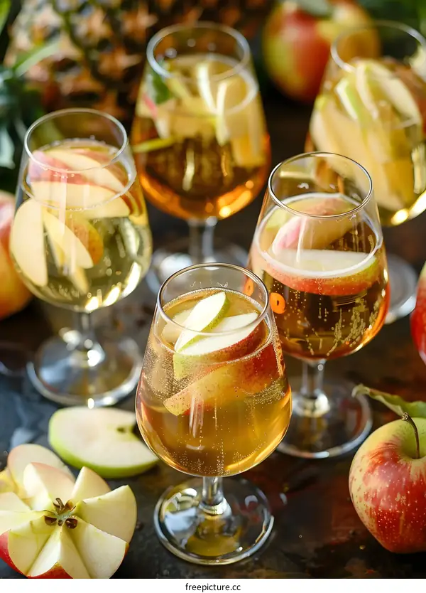 Apple Cider Cocktail with Sliced Apples