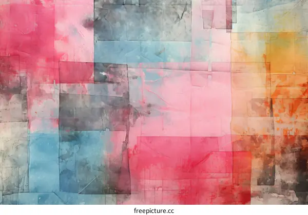 Abstract Geometric Painting in Pink, Blue, and Orange