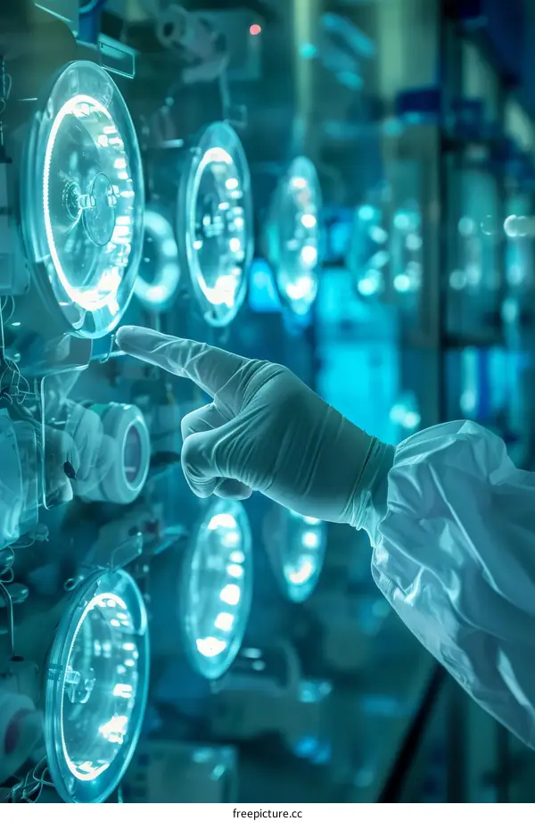 Scientist wearing protective clothing and gloves working in a laboratory