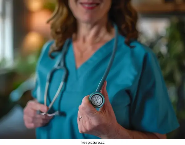 Close-up of a female doctor holding a stethoscope
