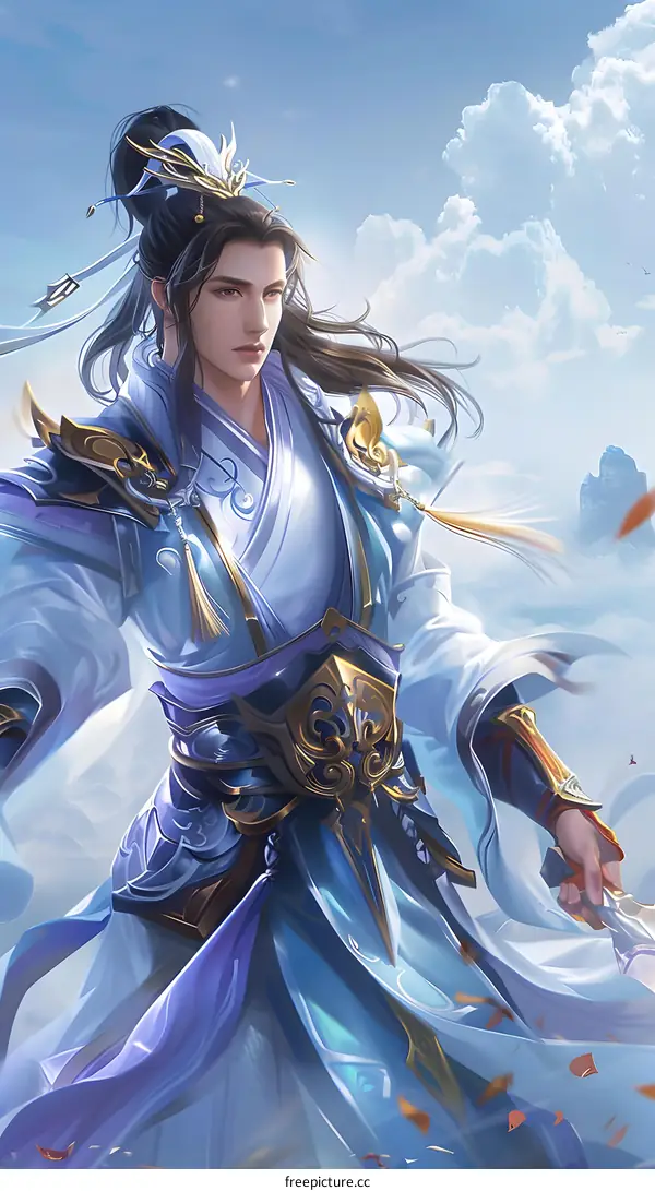 Fantasy Illustration of a Man in Blue and Gold Robes