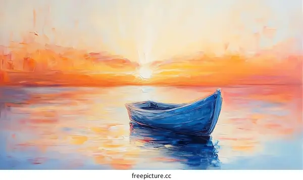 Sunrise Serenity with a Blue Boat