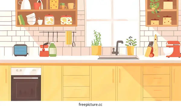 Modern Kitchen Interior Design With Yellow Cabinets and White Tile