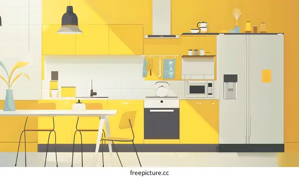 Modern Kitchen Interior Design with Yellow Cabinets