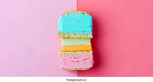 A close-up photo of a vibrant ice cream sandwich