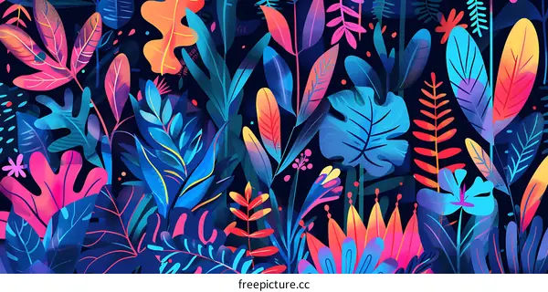 Neon Tropical Leaf Pattern