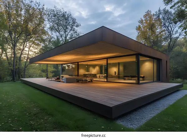 Modern House with Large Windows and Deck