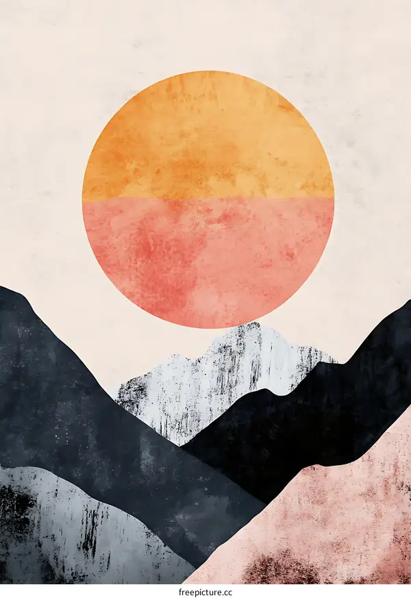 Abstract Mountain Sunset Landscape Painting