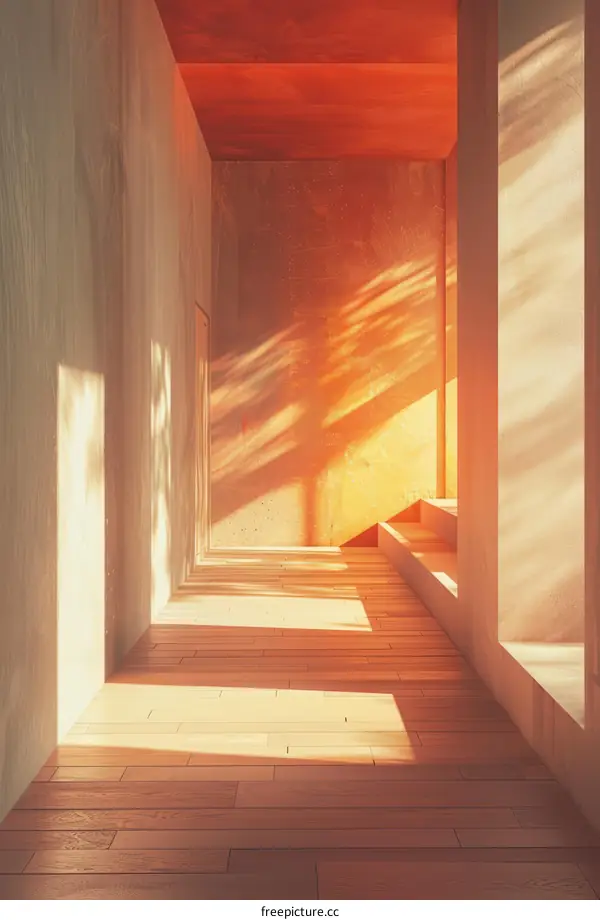 Bright Modern Hallway with Sunlight Streaming Through Windows