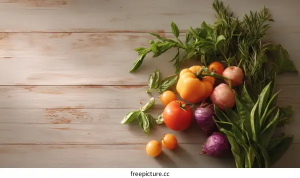 Colorful Fresh Produce on Wooden Tabletop