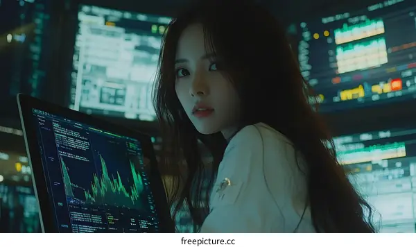 Asian Woman in a Modern Tech Environment