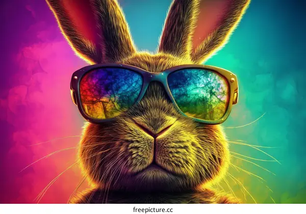 Cool Bunny with Rainbow Sunglasses Illustration
