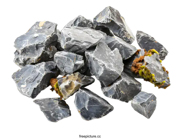 [Transparent Background PNG]Grey Rocks with Moss on a White Background