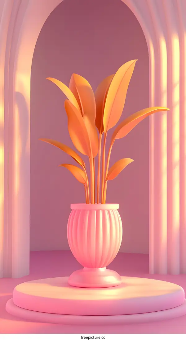 Plant in Pink Pot on Pastel Colored Stage