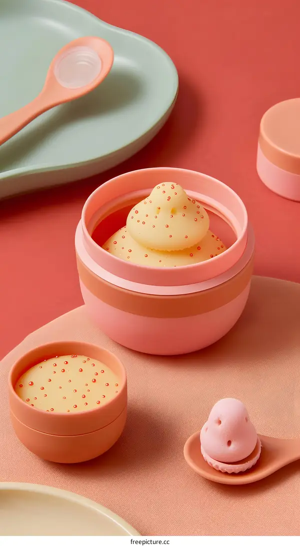 Pink and Yellow Baby Food Containers with Spoons