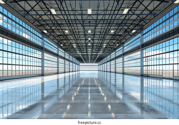 Large Empty Hangar with Glass Walls