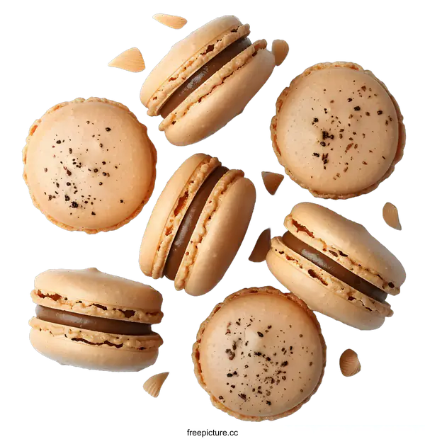 [Transparent Background PNG]Top view of delicious macarons with coffee cream filling