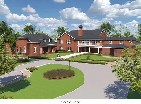 Brick House With Green Grass and Driveway