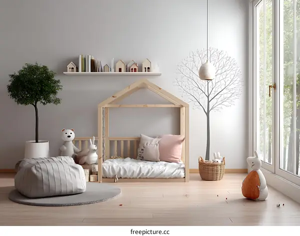 Cozy Wooden Childrens Room Illustration