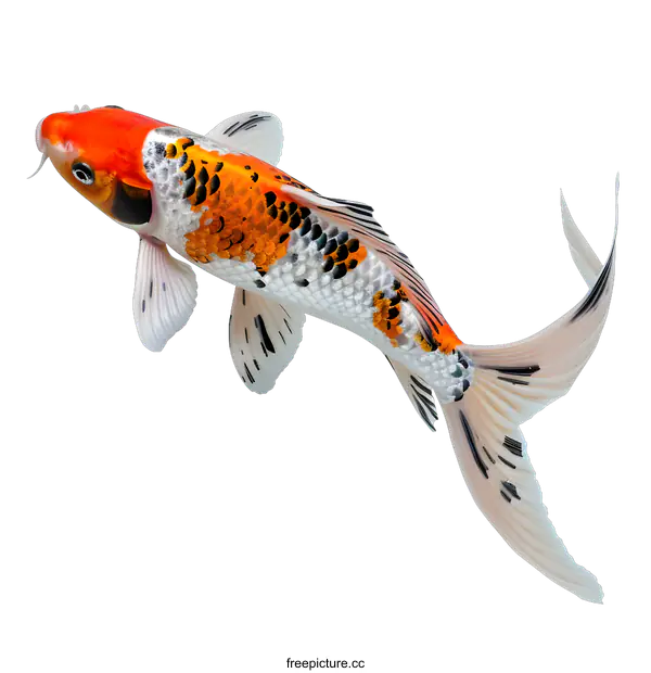 [Transparent Background PNG]A beautiful koi fish with orange, black, and white scales