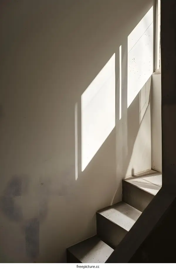 Sunlight Through Window Casts Shadow On Staircase