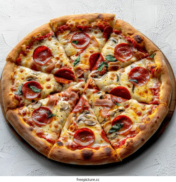 Delicious Pepperoni, Ham & Mushroom Pizza