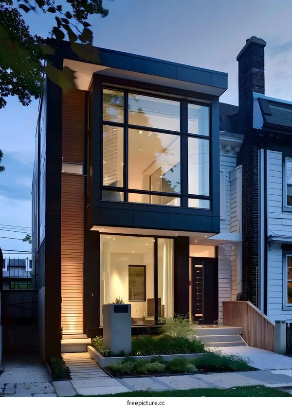 Modern House with Large Windows and Wooden Siding