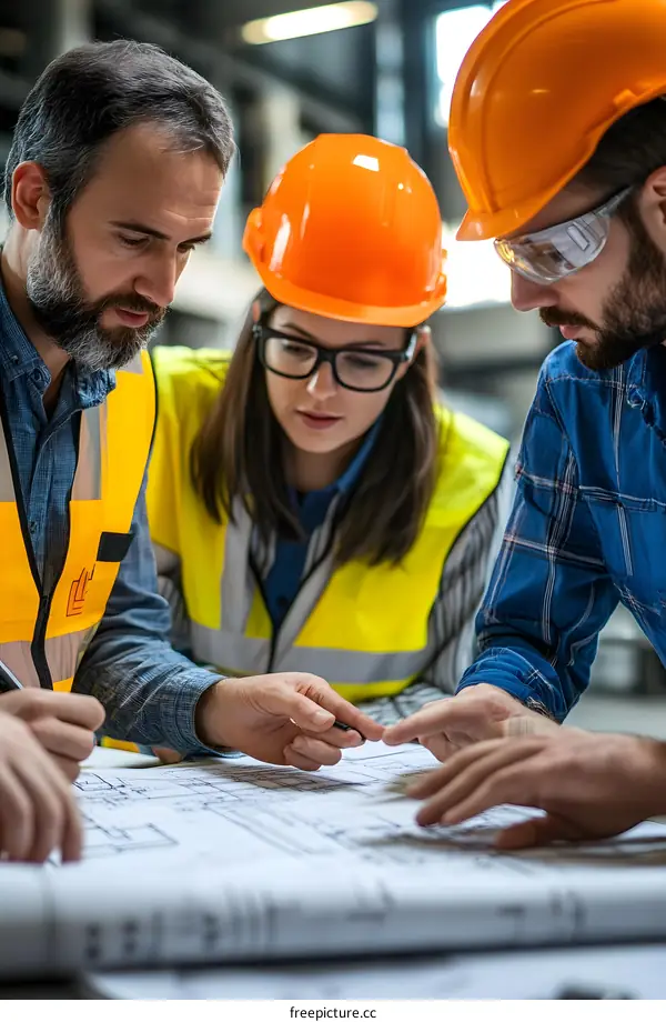Construction Workers Examining Blueprint