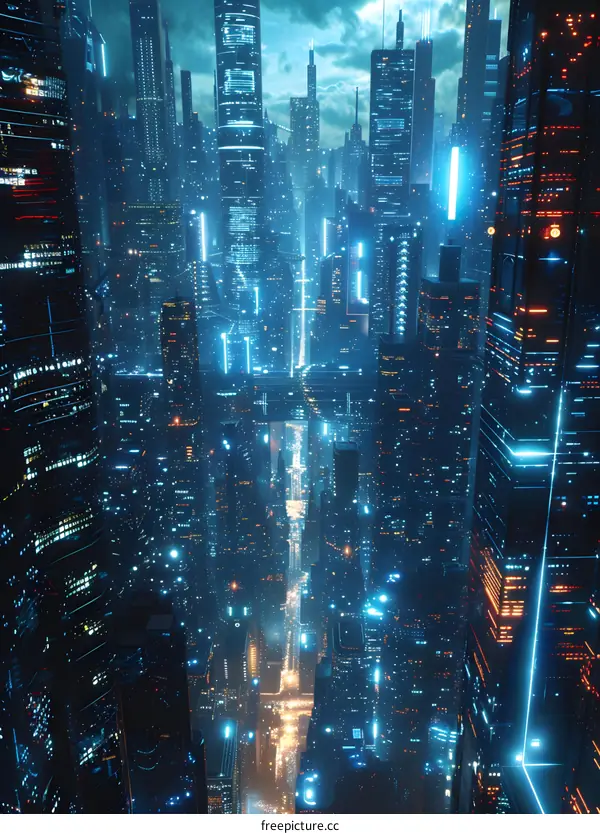 Futuristic Cityscape with Glowing Lights