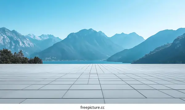 Empty Square with Mountains and Lake View