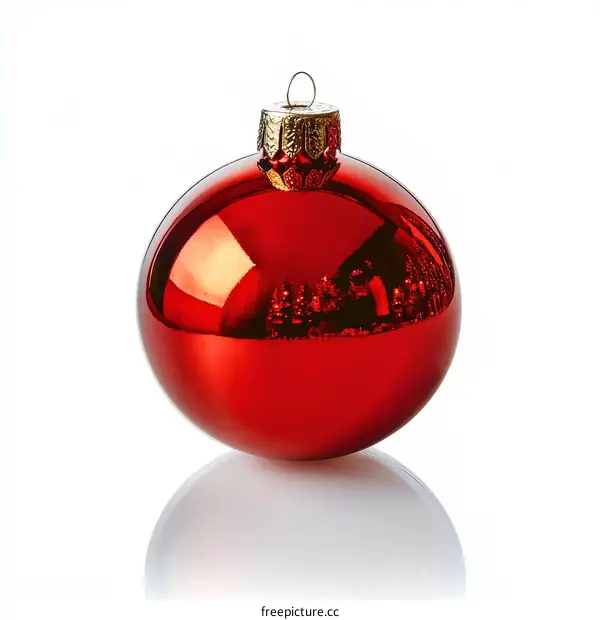 Shiny Red Christmas Ornament on White Background