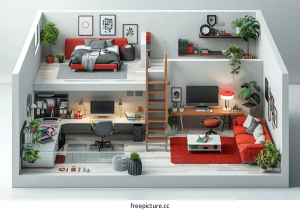 Isometric Home Office Interior Design